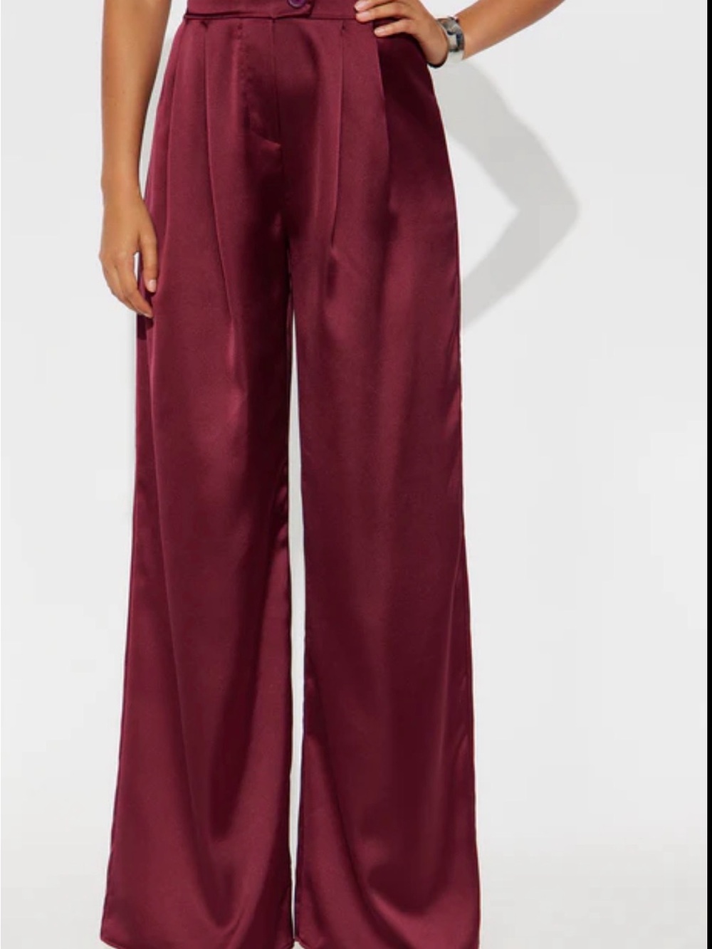 Amazon The Drop Tenicka Boyd Wide Leg Satin Pants in Burgundy